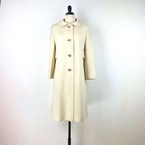 Vtg Womens 70s Coat L C Mae's Globetrotter Small Midi Ivory Shower Repellent